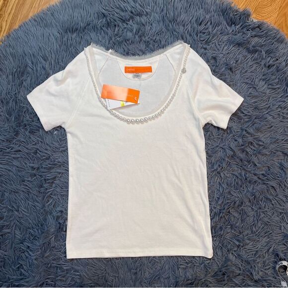 Cynthia Steffe White Top with Pearl Detailing Size M NWT - Picture 1 of 8